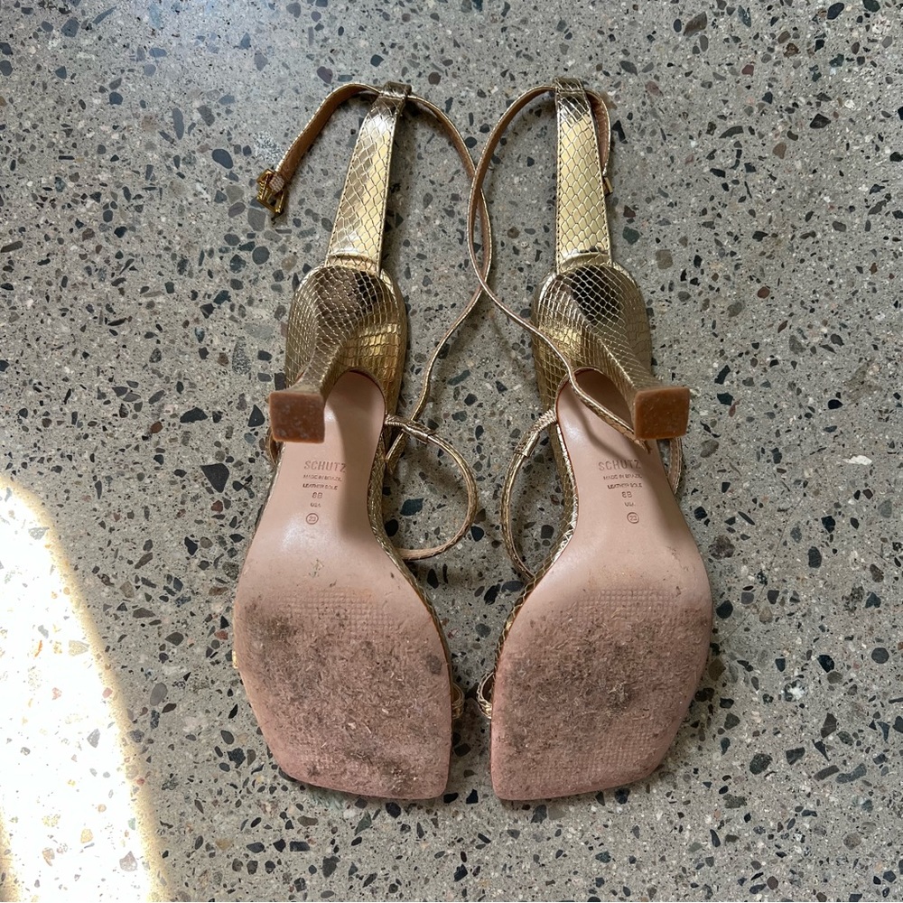 SCHUTZ Gold Strappy Heels - Picture 6 of 9